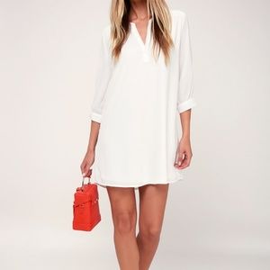 White Shift Dress with Cuffed Sleeves